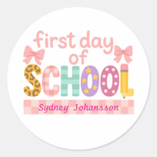 Sticker Rond Premier Jour d'École Mignon Retour à l'École