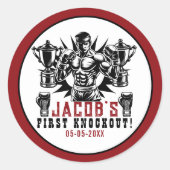 Sticker Rond Premier Knockout Boxe fête d'anniversaire (Devant)