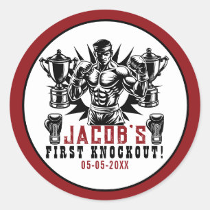 Sticker Rond Premier Knockout Boxe fête d'anniversaire