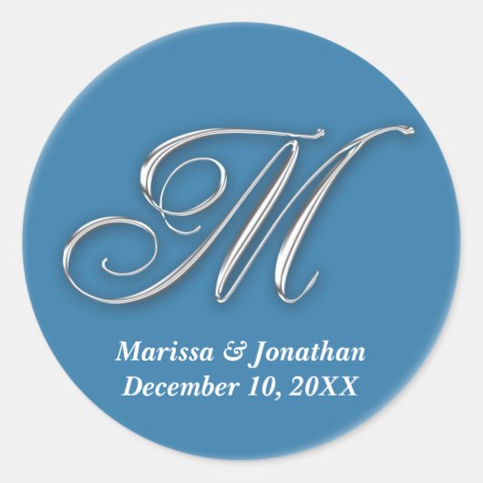 Sticker Rond Premier M bleu monogramme nom personnalisé pour sc (Devant)