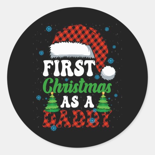 Sticker Rond Premier Noël Comme Papa Santa Hat Red Plaid Buf (Devant)