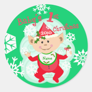 Sticker Rond Premier Noël de bébé personnalisé
