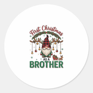 Sticker Rond Premier Noël en tant que frère Gnome Renne Traînea