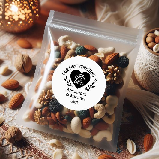 Sticker Rond Premier Noël en tant que M. et Mme