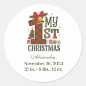 Sticker Rond Premier Noël Plaid Rustique (Devant)