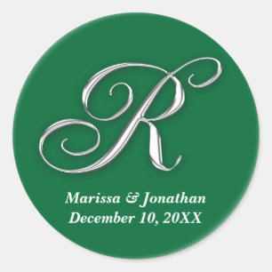 Sticker Rond Premier R vert monogramme nom personnalisé pour sc
