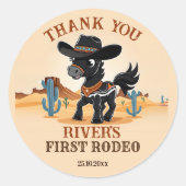 Sticker Rond Premier Rodeo cowboy bébé cheval fête d'anniversai (Devant)