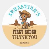 Sticker Rond Premier Rodeo cowboy bébé cheval fête d'anniversai (Devant)
