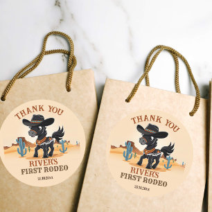 Sticker Rond Premier Rodeo cowboy bébé cheval fête d'anniversai