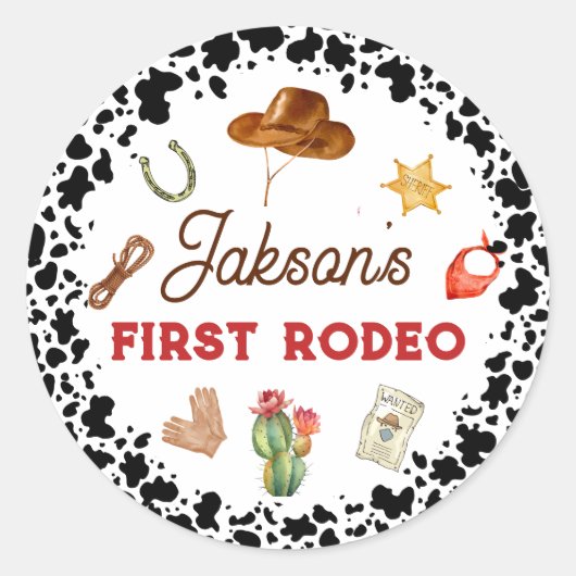 Sticker Rond Premier Rodeo Cowboy Cupcake Topper 1er anniversai (Devant)