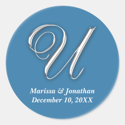 Sticker Rond Premier U bleu monogramme nom personnalisé pour sc (Devant)