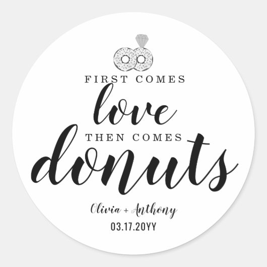 Sticker Rond Premier vient Amour Donuts doux Traiter Mariage Fa (Devant)