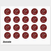 Sticker Rond Premier vin P rouge monogramme personnalisé nom de (Feuille)