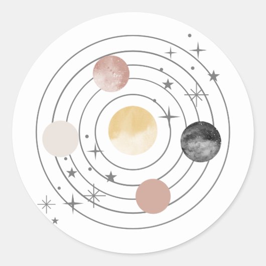 Sticker Rond Premier Voyage Autour De L'Espace Soleil (Devant)