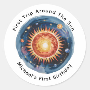 Sticker Rond Premier Voyage Autour Du Soleil 1Er Anniversaire