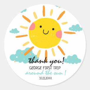Sticker Rond Premier Voyage Autour Du Soleil 1Er Anniversaire