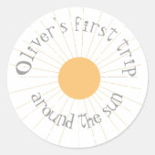 Sticker Rond Premier voyage autour du soleil Anniversaire boho (Devant)