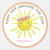 Sticker Rond Premier Voyage Autour Du Soleil Soleil 1er Anniver (Devant)