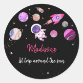 Sticker Rond Première année de l'astronaute rose (Devant)