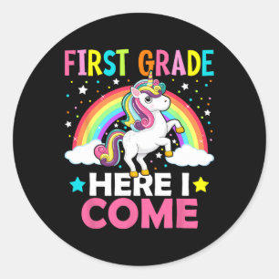 Sticker Rond Première Année Ici Je Viens Unicorn Byck À L'École