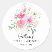 Sticker Rond Première communion aux pétales délicats (Devant)