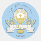 Sticker Rond Première communion bleue (Devant)