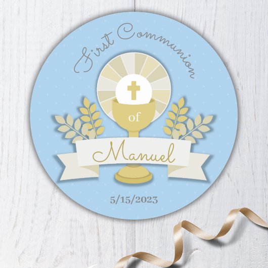 Sticker Rond Première communion bleue