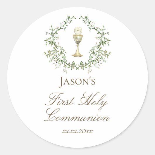 Sticker Rond Première communion crête de crêpe verdure (Devant)