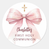 Sticker Rond Première communion croix de la fille arc rose (Devant)