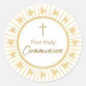 Sticker Rond Première communion d'or avec croix (Devant)
