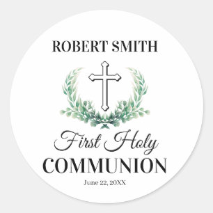 Sticker Rond Première communion feuille verte