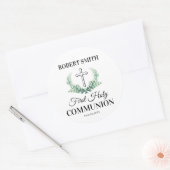Sticker Rond Première communion feuille verte (Enveloppe)