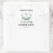 Sticker Rond Première communion feuille verte (Sac)