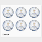 Sticker Rond première communion fleurs d'aquarelle bleue (Feuille)