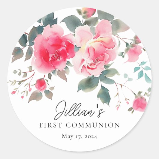 Sticker Rond Première communion Fleurs de Blush (Devant)