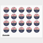 Sticker Rond Première communion florale rose moderne (Feuille)