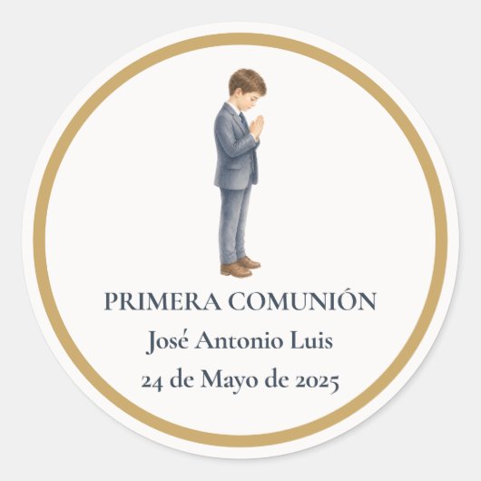 Sticker Rond Première communion garçon priant (Devant)