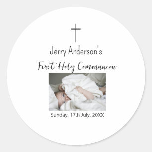 Sticker Rond Première communion sacrée catholique simple QR min