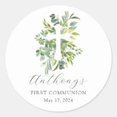Sticker Rond Première communion sérénité Eucalyptus (Devant)