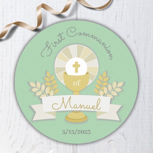 Sticker Rond Première communion verte