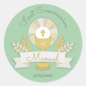 Sticker Rond Première communion verte (Devant)