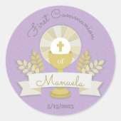 Sticker Rond Première communion violette (Devant)