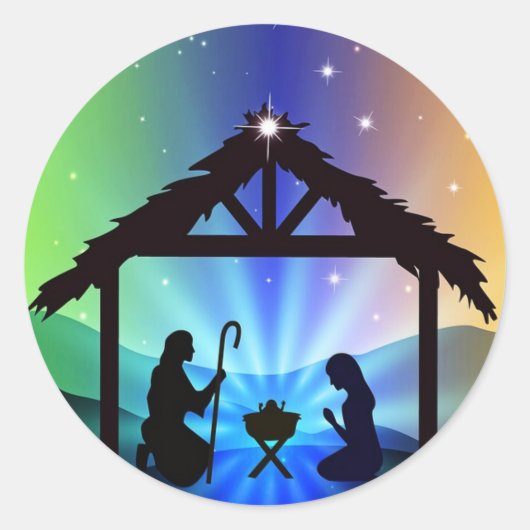 Sticker Rond Première crèche de Noël à Bethléem (Devant)