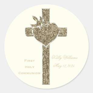 Sticker Rond Première Croix de la Communion avec la colombe et 