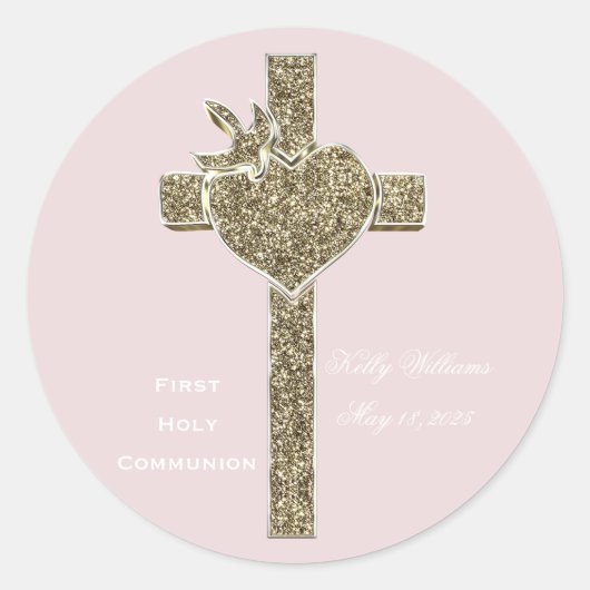 Sticker Rond Première Croix de la Communion avec la colombe et (Devant)