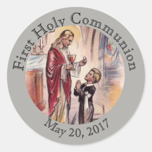 Sticker Rond Première eucharistie de garçon de Jésus de sainte