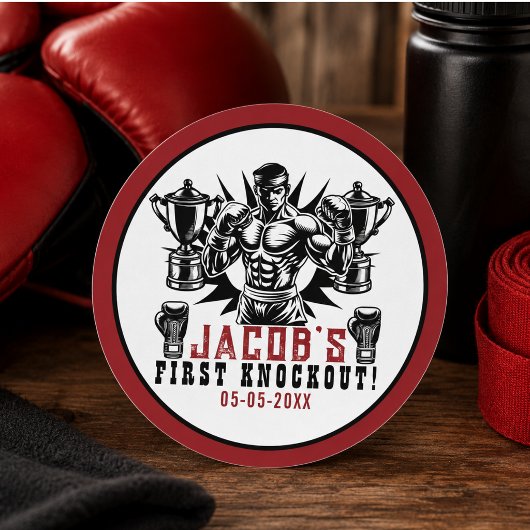 Sticker Rond Première fête d'anniversaire de boxe Knockout