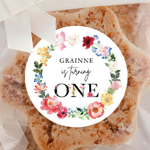 Sticker Rond Première fête d'anniversaire du Fleur sauvage du p