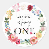 Sticker Rond Première fête d'anniversaire du Fleur sauvage du p (Devant)