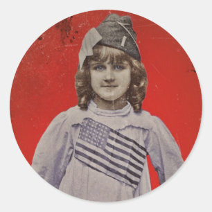 Sticker Rond Première Guerre mondiale, fille en robe de drapeau